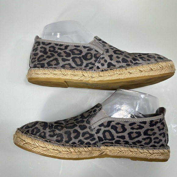 Free People Gray Black Suede Freeway Leopard Print Espadrille Flats Sz 38 - Picture 6 of 14